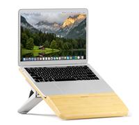 AFOOYO Adjustable Bamboo Laptop Stand,Portable Computer Riser,Ergonomic Notebook Mount with Wrist Rest,Compatible with 9.8-15'' All Laptops,MacBook Air Pro/HP/Dell/Lenovo,White