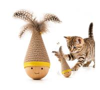 Aforetuto Interactive Cat Toys for Indoor Cats, Wobble Cat Toy with Feather & Bell, Self-Righting Tumbler Chaser Toy for Kittens and Adult Cats to Chase, Bat and Pounce