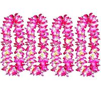 Afoxon 4pcs Hawaiian Leis Party Silk Flower Leis Thicken Pink Hawaiian Leis Garland for Graduation Hula Dance Luau Party, Photo Prop Wedding Birthday in Outdoors (dark pink 4pcs)
