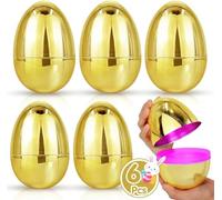 Afoxon 6 Pack Jumbo Golden Easter Eggs 15cm/6 inch Metallic Gold Easter Eggs Empty Fillable Giant Easter Egg for Easter Hunt, Basket Stuffers Fillers, Party Favors Easter Decorations