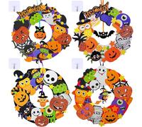 Afoxon 8 Sets Halloween Wreath Decorations Foam Halloween Wreath Signs Craft Kits Pumpkins Jack -Lantern Owl Ghost Witch Bats Monster Stickers for Kids Art Gift Favors Trick Treaters Front Door