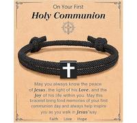Afoxon Cross Braided Rope Bracelet for Men Boys, Graduation Easter Christian Baptism Christmas Valentine's Day Gifts for Couples Son Daughter Brother Teens Girls (Holy Communion)