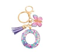 Afoxon Cute Initial Letter Keychains for Women Girls Tassel Butterfly Pink Purple Green Keychain for Backpack School Bag (O-purple)