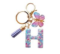 Afoxon Cute Initial Letter Keychains for Women Girls Tassel Butterfly Pink Purple Green Keychain for Backpack School Bag (H-purple)