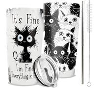 Afoxon Gifts for Cat Lovers,20oz Cat Tumbler with Lid Straw, Insulated Travel Coffee Mug,Everything is Fine Tumbler, Birthday Gift for Cats Mom