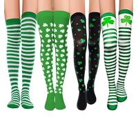 Afoxon Multi-Pair St. Patrick's Day Socks, Irish Shamrock, Stripes Knee-High Novelty Socks for Women, Ideal for Holidays, Daily Wear (UK, Alpha, One Size, Regular, Regular, 4 Multicolour)