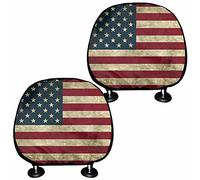 AFPANQZ 2 Pack American Flag Car Seat Headrest Cover Sleeve Stretchy Universal Fit Washable Auto Seat Accessories Head Rest Protection Cushion Jeep Truck Cars Vehicle Set Blue Brown