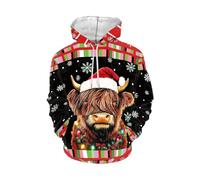 AFPANQZ Sweaters Men Hooded Pullover Hoodie Sweatshirt Front Pocket Long Sleeve, Highland Cow, Small