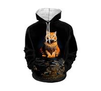 AFPANQZ Sweaters Men Hooded Pullover Hoodie Sweatshirt Front Pocket Long Sleeve, Orange Cat, 5XL