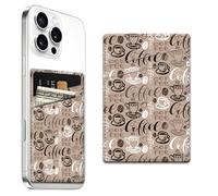 AFPRNK Phone Card Holder, Dual Pocket Leather Phone Wallet Adhesive Stick On, Cute Card Holder, Credit Card Holder for Phone Case Compatible with Most Phone（Cute doodle coffee