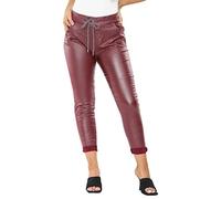 AFR Ladies Italian Wet Look Women Faux Leather Stretchable Magic Pants Leather Look Coated Jogger Magic Trousers UK Size 10-22 Plus Sizes (Wine, 8-10)