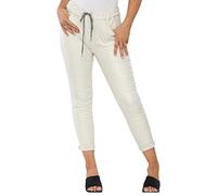 AFR Ladies Italian Wet Look Women Faux Leather Stretchable Magic Pants Leather Look Coated Jogger Magic Trousers UK Size 10-22 Plus Sizes (Cream, 20-22)