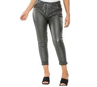 AFR Ladies Italian Wet Look Women Faux Leather Stretchable Magic Pants Leather Look Coated Jogger Magic Trousers UK Size 10-22 Plus Sizes (Khaki, 12-14)
