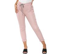AFR Ladies Italian Wet Look Women Faux Leather Stretchable Magic Pants Leather Look Coated Jogger Magic Trousers UK Size 10-22 Plus Sizes (Pink, 12-14)