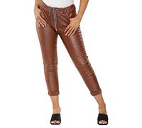 AFR Ladies Italian Wet Look Women Faux Leather Stretchable Magic Pants Leather Look Coated Jogger Magic Trousers UK Size 10-22 Plus Sizes (Mocha, 20-22)