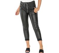AFR Ladies Italian Wet Look Women Faux Leather Stretchable Magic Pants Leather Look Coated Jogger Magic Trousers UK Size 10-22 Plus Sizes (Black, 8-10)