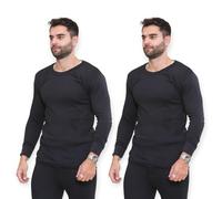 AFR® Pack of 2 Mens Thermal Long Sleeve Base Layer Top - Adults Winter Ski Inner Vest Warm Underwear T-Shirts - Quick Dry Undershirt for Outdoor Sports Running (Black, Large)