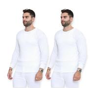 AFR® Pack of 2 Mens Thermal Long Sleeve Base Layer Top - Adults Winter Ski Inner Vest Warm Underwear T-Shirts - Quick Dry Undershirt for Outdoor Sports Running (White, X-Large)