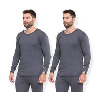 AFR® Pack of 2 Mens Thermal Long Sleeve Base Layer Top - Adults Winter Ski Inner Vest Warm Underwear T-Shirts - Quick Dry Undershirt for Outdoor Sports Running (Grey, Large)