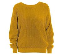 AFR® Women’s Crew Neck Knitted Fishnet Baggy Oversized Jumper, Ladies Winter Warm Long Sleeve Pullover Loose Sweater Top (Mustard, M-L)