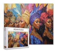 Africa Black Girl 1000 Piece Jigsaw Puzzles for Adults Afro America Woman Painting Jigsaw Puzzle Fashion Woman Wearing Feather Headwrap 1000 Pieces Puzzles Game Safar Wall Decor DIY Craft Puzzle Art