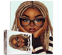 Africa Black Woman 1000 Piece Jigsaw Puzzles for Adult America Afro Girl Painting Jigsaw Puzzle Brown Curly Hair Woman 1000 Pieces Puzzles Art Game Wall Decor DIY Craft Puzzle Art Gift(Colorful)