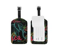 Africa Blue Elephant Luggage Baggage Suitcase Tags Leather ID Label for Travel(2pcs)