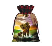 Africa Elephant Colorblock linen drawstring gift bags holiday drawstring gift bags available in sizes S/M