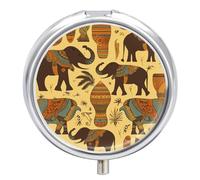 Africa Elephant Pill Box Medicine Pill Organizer 3 Compartment Daily Pill Case Small Pill Container Round Pill Holder Travel Pill Box Metal Pill Case for Purse Pocket
