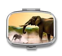 Africa Elephant Pill Box with 2 Compartments Portable Metal Medicine Organizer for Pocket Purse and Travel Compact Pill Case and Fish Oil Vitamins Supplements