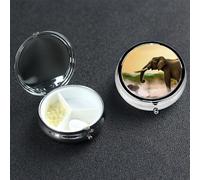 Africa Elephant Pill Box with Mirror 3 Compartment Decorative Pill Case for Purse or Pocket Small Round Pill Organizer Weekly Metal Medicine Tablet Vitamin Holder Travel Gift