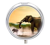 Africa Elephant Pill Organizer 3 Compartments, Round Small Pill Box for Purse & Pocket, Portable Daily Medicine Box to Hold Vitamins, Supplements, Pills, Fish Oil