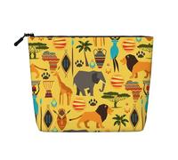 Africa Elephant Print Fake Hemp Makeup Bag Cosmetic Pouch Travel Toiletry Bag Waterproof Organizer for Women