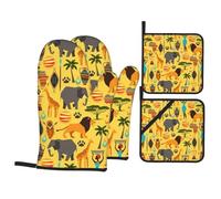 Africa Elephant Print Heat Resistant Oven Mitts And Pot Holders Set Of 4 For Cooking Bbq Grilling Microwave