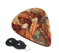 Africa Ethnic Pottery Guitar Picks 6 Pcs, 0.71mm Thickness Celluloid Plectrum with Leather Picks Holder, Personalized Guitar Pick for Bass Electric Acoustic Guitars Lovers Gift