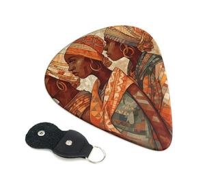 Africa Ethnic Pottery Guitar Picks 6 Pcs, 0.96mm Thickness Celluloid Plectrum with Leather Picks Holder, Personalized Guitar Pick for Bass Electric Acoustic Guitars Lovers Gift