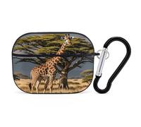 Africa Giraffe Majestic Tree Earbuds Organizer Shockproof Protective Airpods Pro Cover with Carabiner Clip Anti Fall Carrying Earphone Case Cover for Airpods Pro 2nd Generation Black