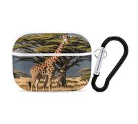 Africa Giraffe Majestic Tree Earbuds Organizer Shockproof Protective Airpods Pro Cover with Carabiner Clip Anti Fall Carrying Earphone Case Cover for Airpods Pro 2nd Generation White