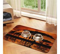 Africa Giraffe Majestic Tree Patterned Pet Feeding Mat with Water-Absorbing PU Top & Rubber Base - Anti-Slip Dog Cat Food Mat for Cats, Dogs & Pets, 30x45cm