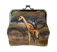 Africa Giraffe Majestic Tree print Cute Buckle Coin Purses Vintage Pouch Kiss lock Change Purse Wallets for Women Fashion, Black, One Size, Vintage