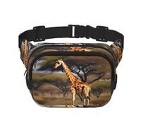 Africa Giraffe Majestic Tree Print Fashion Waist Packs Square Layer Waist Bag Black Belt Bag with Adjustable Strap, Black, One Size