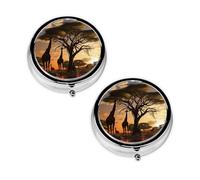Africa Giraffe Majestic Tree Print Pill Box 3 Compartment Medicine Pill Case,Portable for Pocket Or Purse Pill Organizer Decorative Metal Medicine Vitamin Organizer Unique Gift