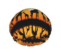 Africa Giraffe Majestic Tree Print Premium Double Layer Shower Cap For Women With Reusable Shower Cap For Hair - Waterproof Plastic Cap - Shower Caps For Long, Short And Curly Hairs
