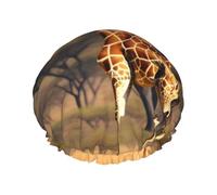 Africa Giraffe Majestic Tree Print Shower Essentials Bonnet For Women, Large Washable Elastic Band Bath Hair Wrap Shower Cap