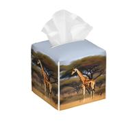 Africa Giraffe Majestic Tree Print Square Tissue Box Cover,Leather Tissue Boxes Organizer Holder Decor for Bathroom