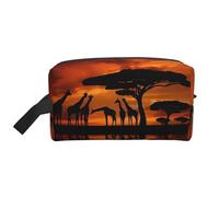 Africa Giraffe Majestic Tree Print Storage Bag - Toiletry & Cosmetic Travel Organizer Pouch with Zipper - Reusable Canvas Makeup