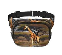 Africa Giraffe Majestic Tree Print Versatile Square Double Layer Waist Bag Trendy for Men and Women daily use Bag, Black, One Size