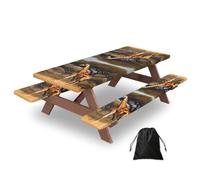 Africa Giraffe Majestic Tree Print Waterproof Picnic Table Cover With Bench Cover Set Of 3 Elastic Edge Durable Outdoor Tablecloth