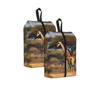 Africa Giraffe Majestic Tree Print Waterproof Shoe Bag Travel Bag with Carry Strap Storage Bag Versatile Cosmetic Bag-2pcs