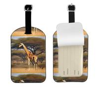 Africa Giraffe Majestic Tree Printed Leather Luggage Tag, Durable Baggage Identifier, Soft PU ID Label, for Business Travel